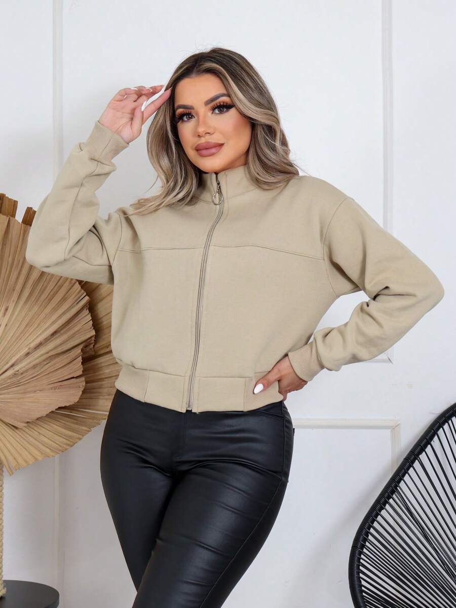 Jaqueta Feminina Casual Gola Alta Inverno