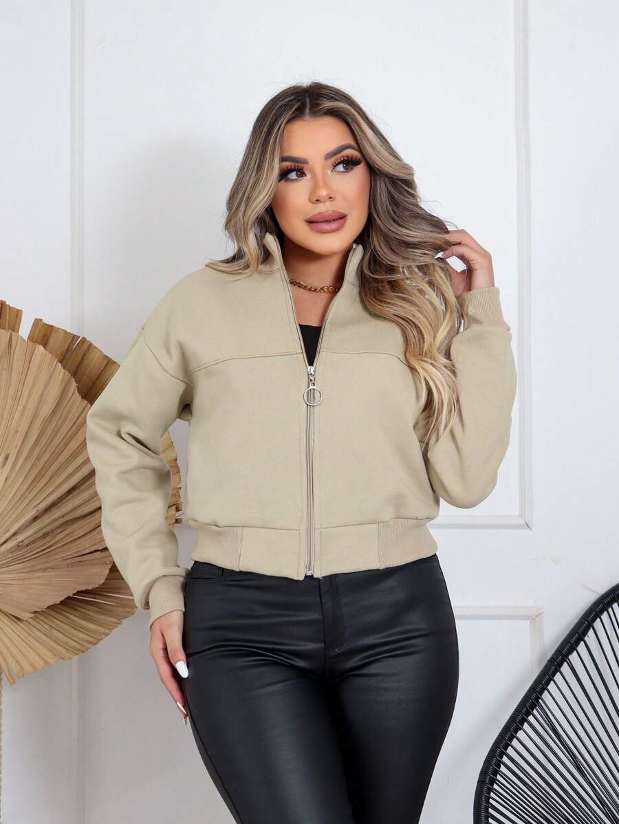 Jaqueta Feminina Casual Gola Alta Inverno