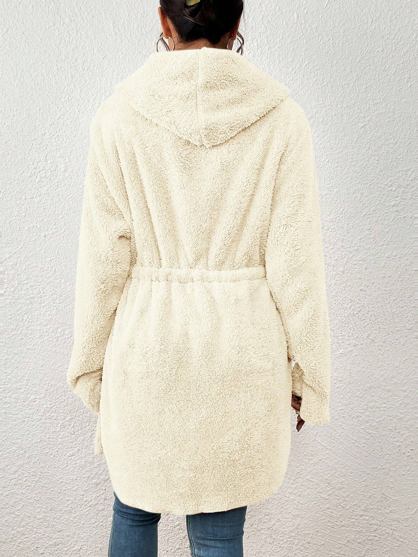 Casaco Feminino Inverno Peluciado com Capuz e Bolsos