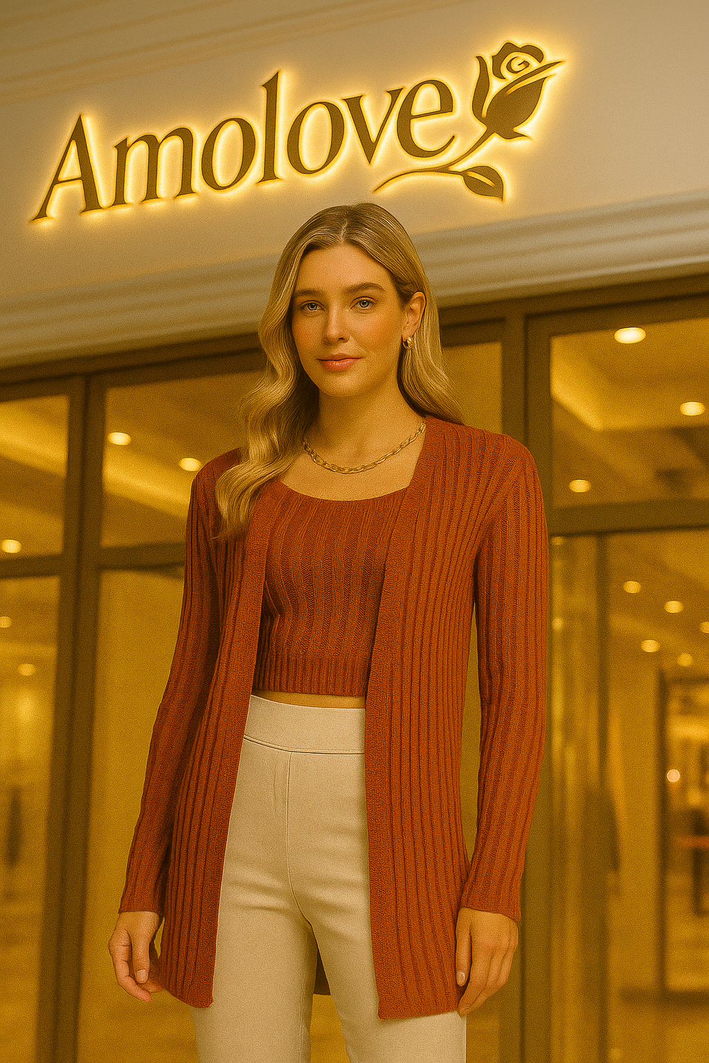 Conjunto Feminino Tricot Casual Canelado