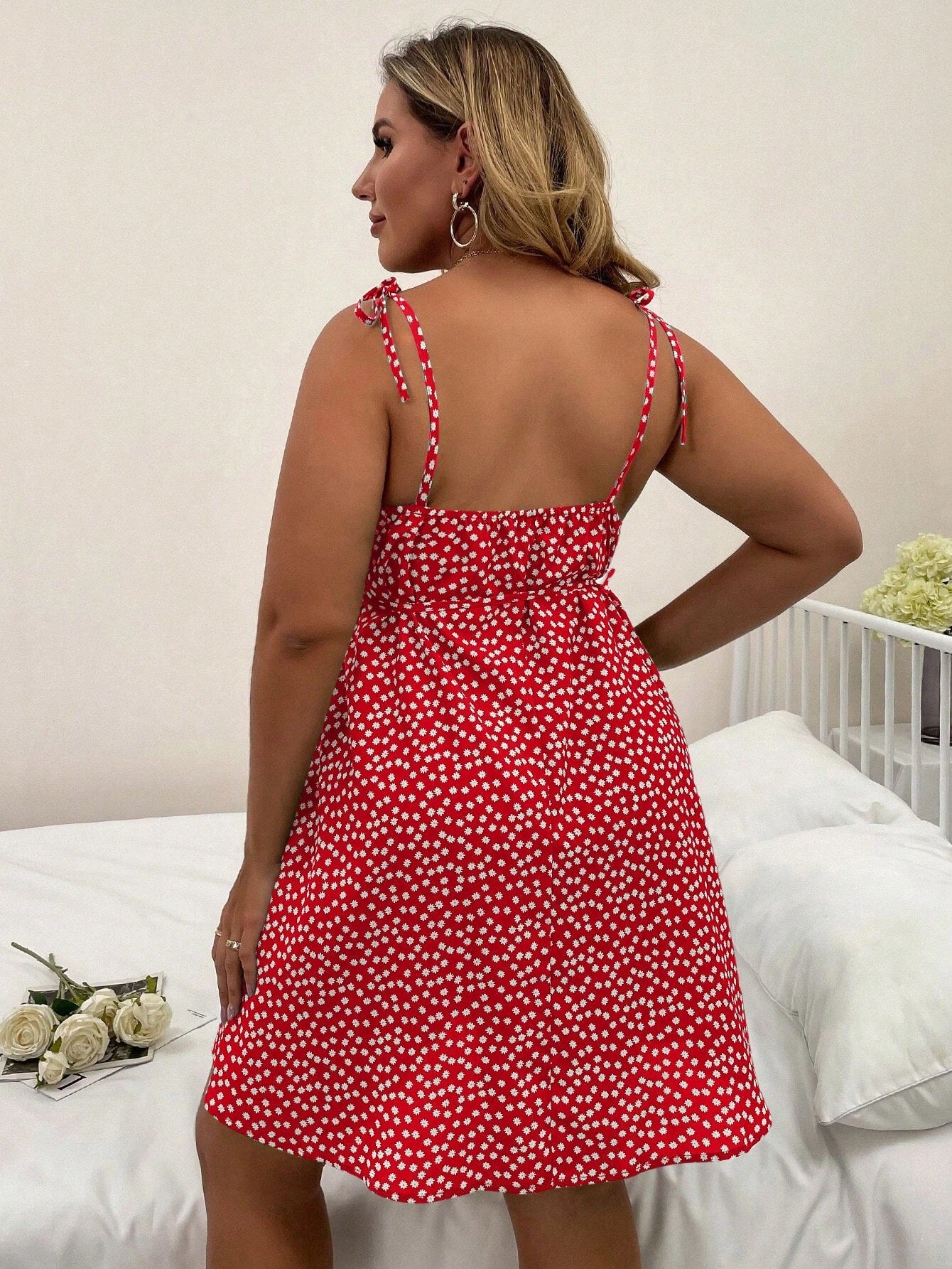 Vestido Feminino Plus Size Estampado de Alças Finas