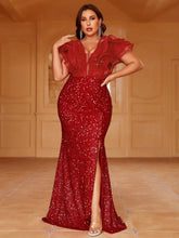 Vestido Feminino Plus Size Elegante com Manga em Camadas Dakota