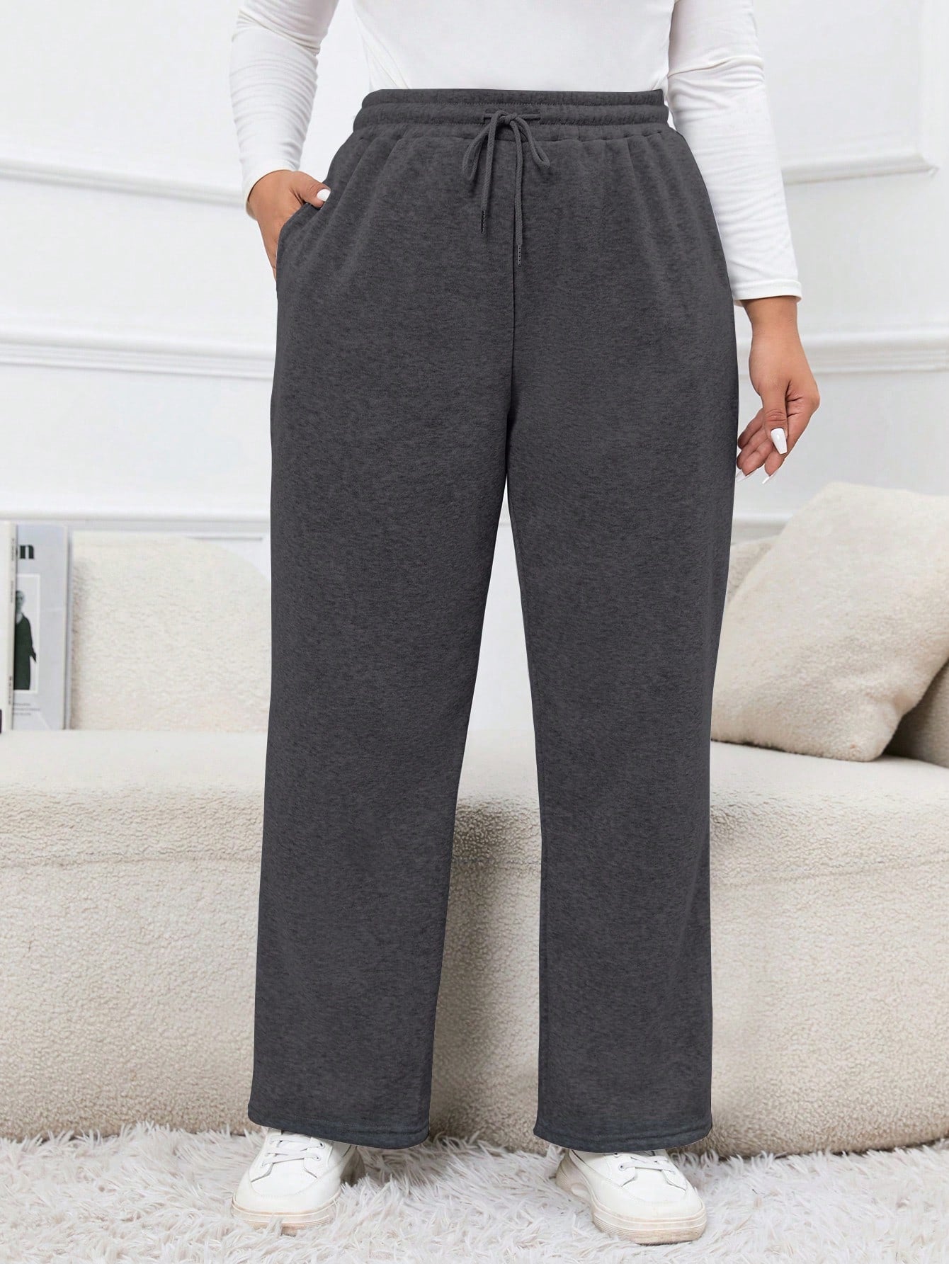 Calça Feminina Plus Size Casual Com Cordao