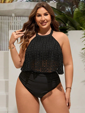 Tankini Feminino Plus Size Cintura Alta com Detalhe Bordado