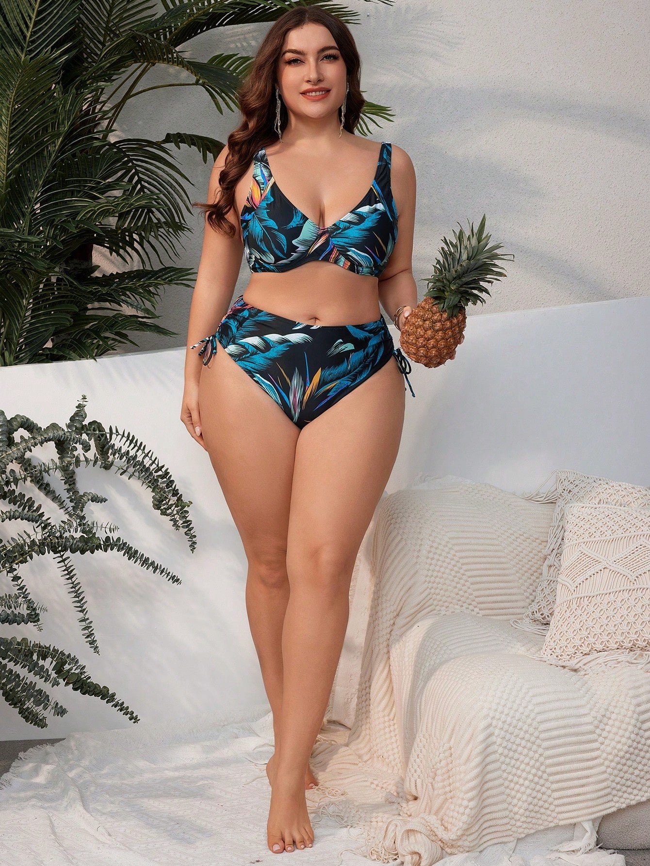 Biquíni Feminino Plus Size Cintura Alta Com No Lateral