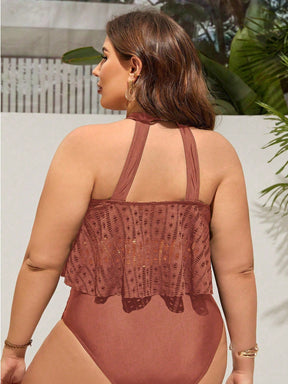 Tankini Feminino Plus Size Cintura Alta com Detalhe Bordado