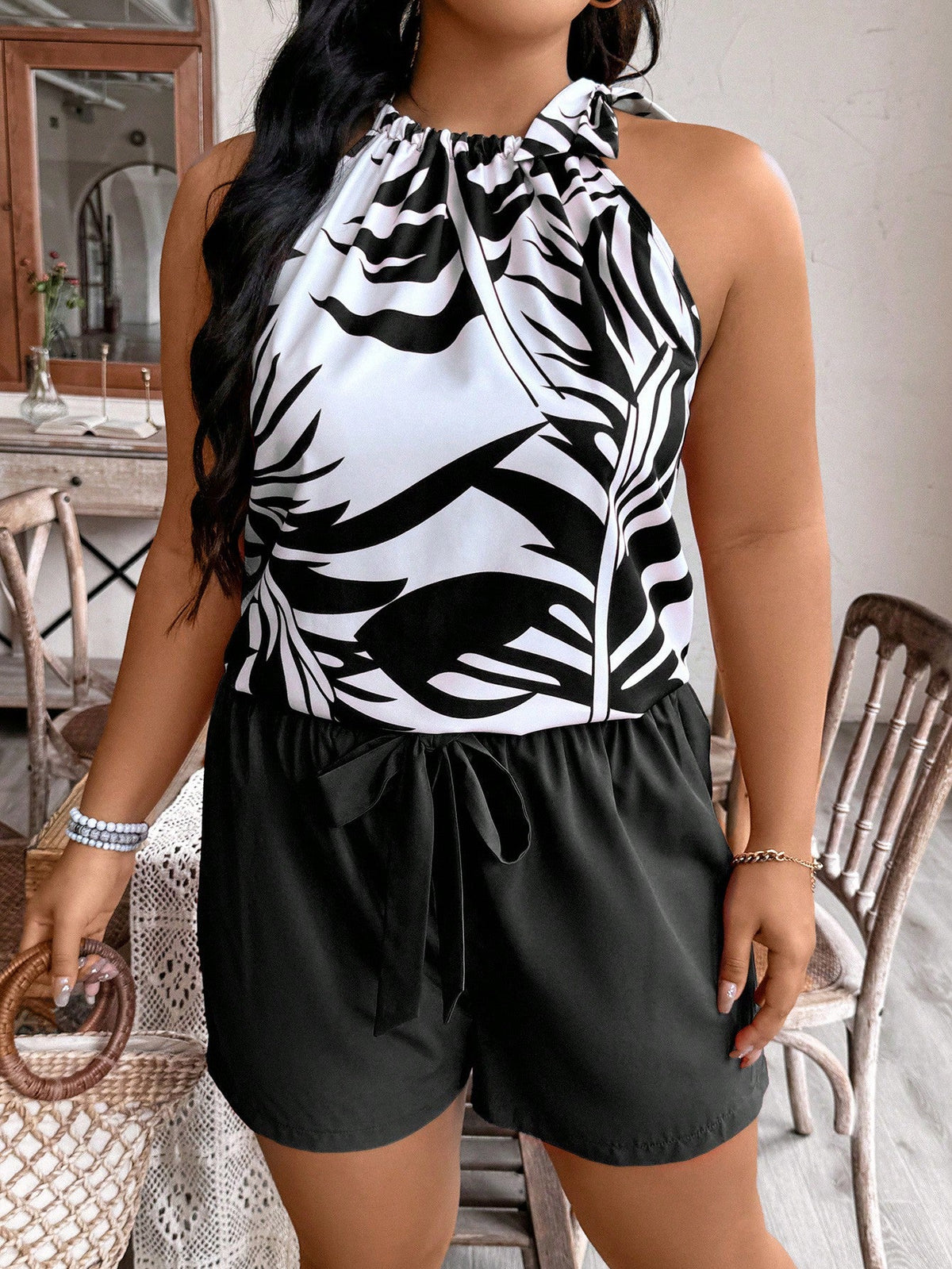 Conjunto Feminino Plus Size Sem Mangas Estampado