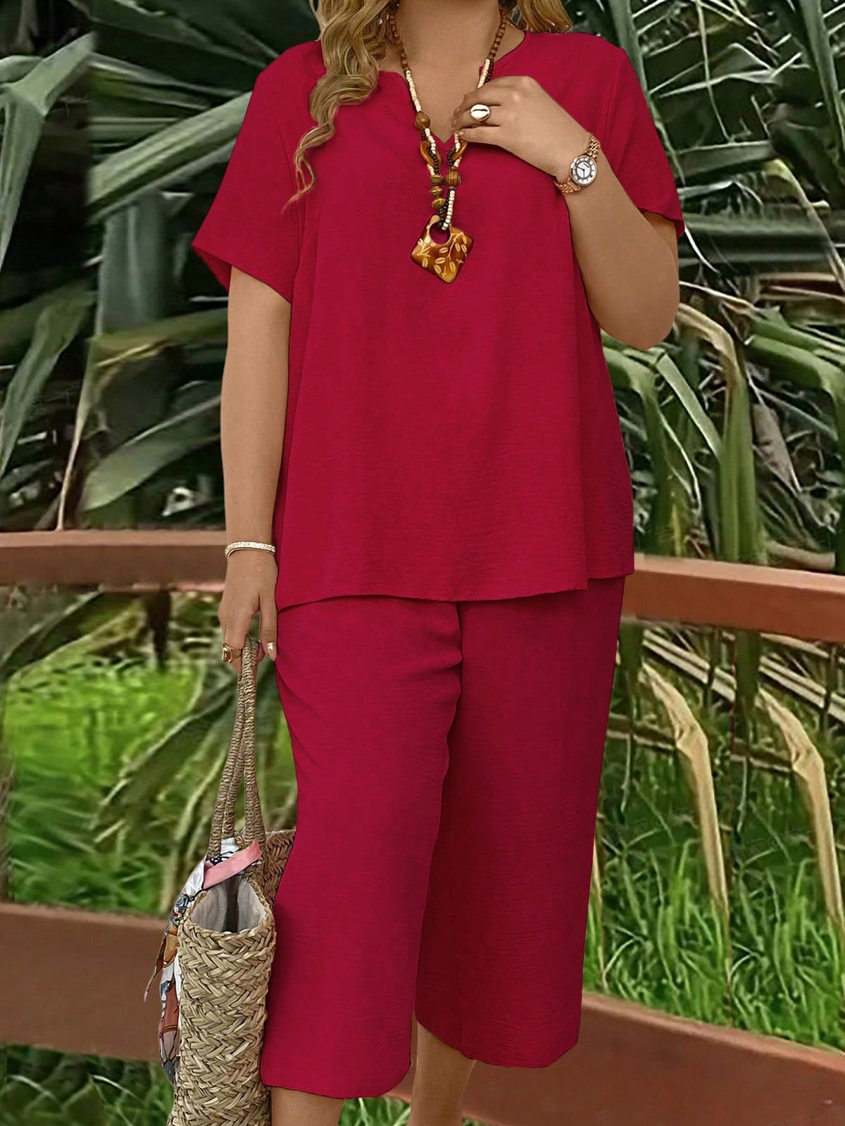 Conjunto Feminino Plus Size com Manga Curta Canelada