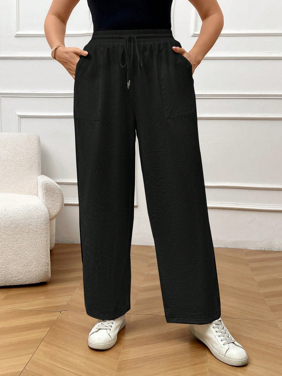 Calça Feminina Plus Size De Linho Com Amarra