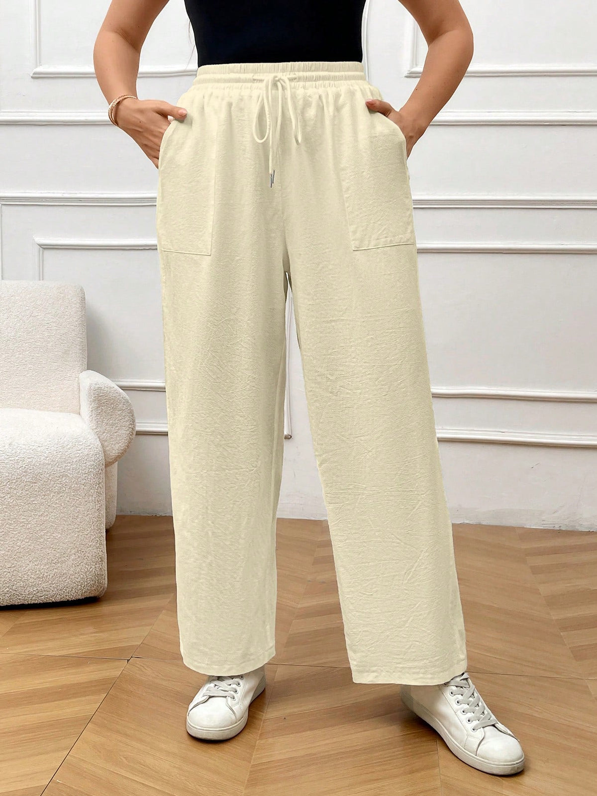 Calça Feminina Plus Size De Linho Com Amarra