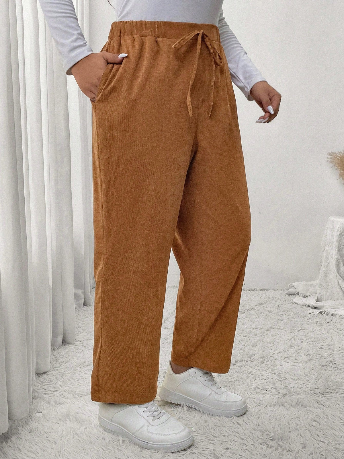 Calça Feminina Plus Size Com Elastico Na Cintura
