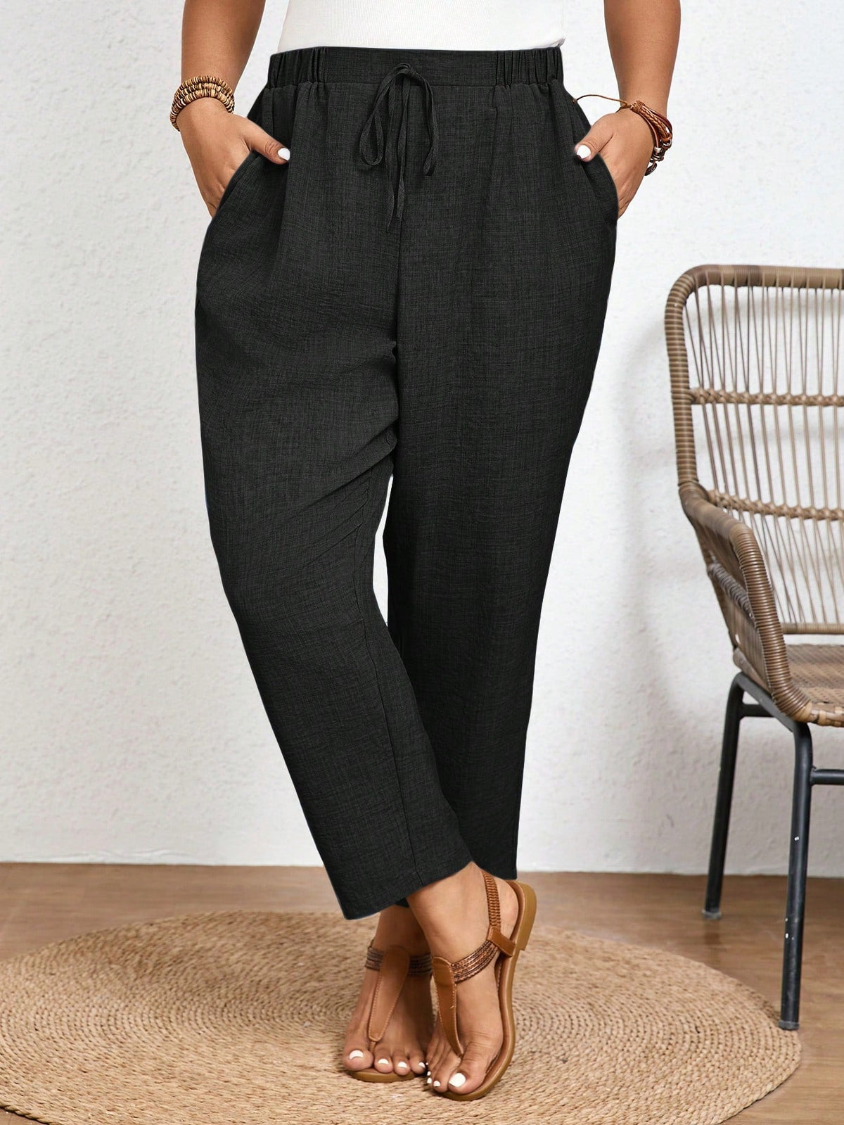 Calça Feminina Plus Size Com Elastico Na Cintura