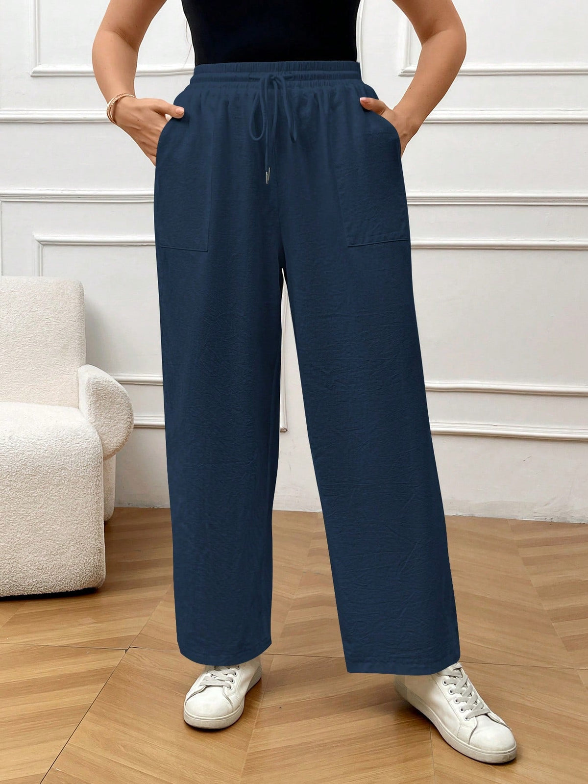 Calça Feminina Plus Size De Linho Com Amarra