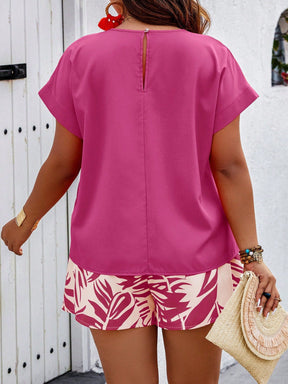 Conjunto Feminino Plus Size Casual com Shorts Floral