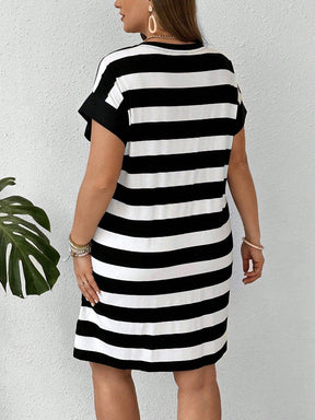 Vestido Feminino Plus Size Solto Com Listras Horizontais