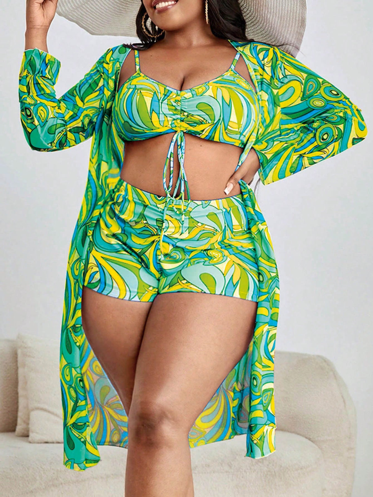 Biquíni Feminino Plus Size Com Saida De Praia Estampada