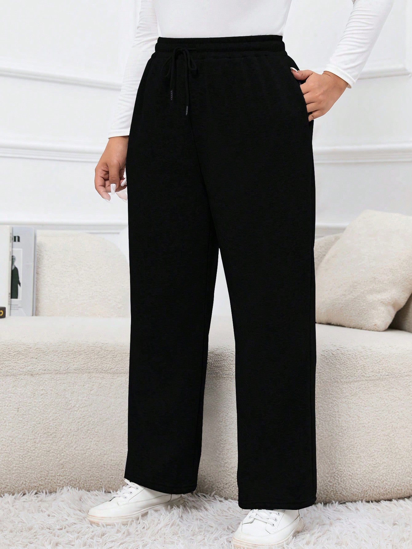 Calça Feminina Plus Size Casual Com Cordao